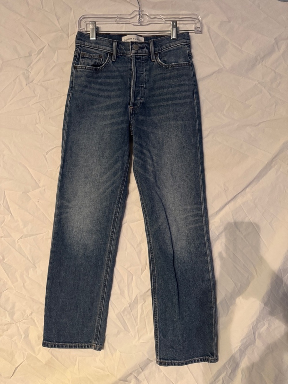 Denim Forum The Arlo High Rise Women's Straight-Leg Jeans in Dark Blue Wash
